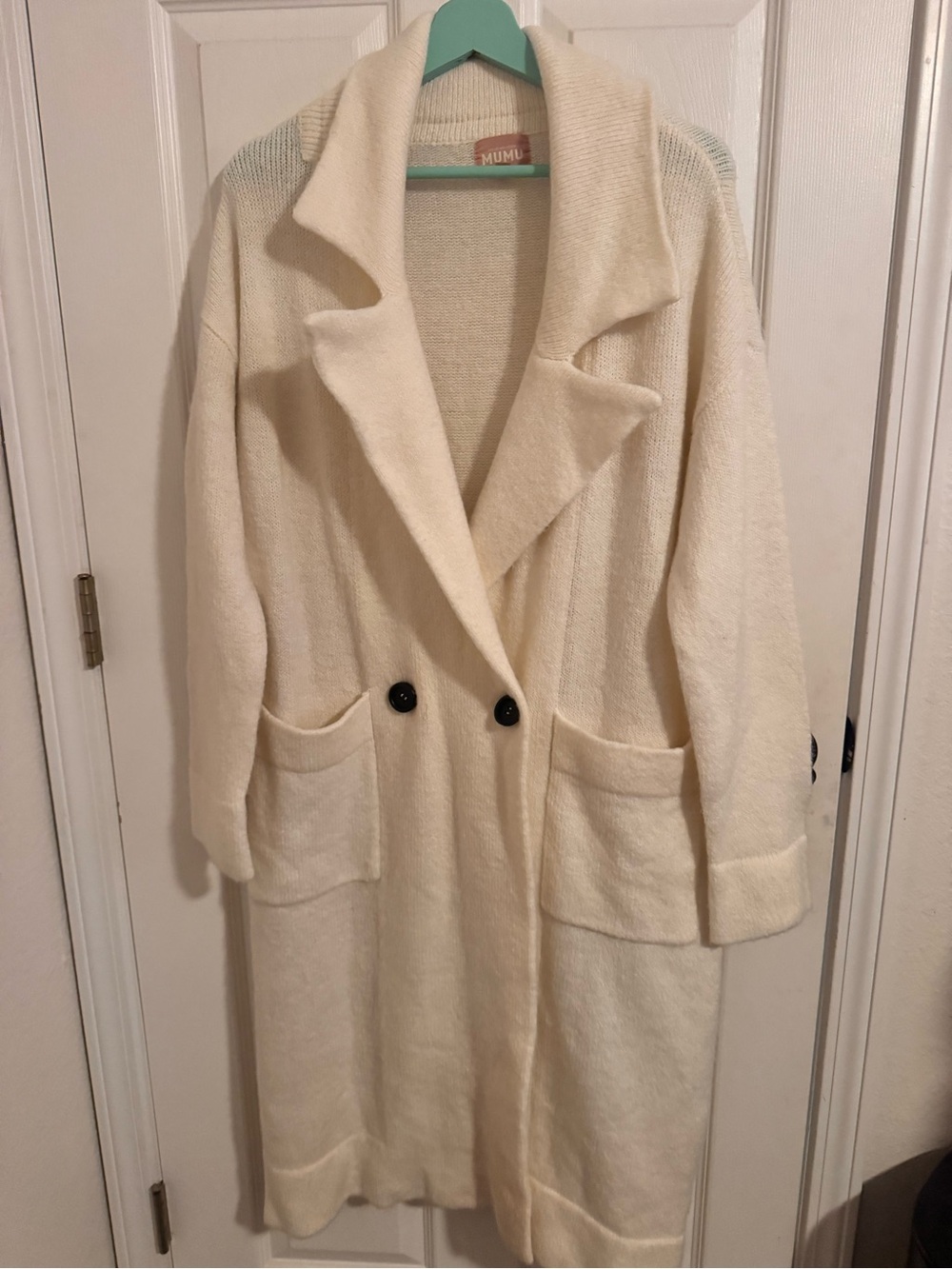 Show Me Your MuMu Cream Longline Double-Button Cardigan